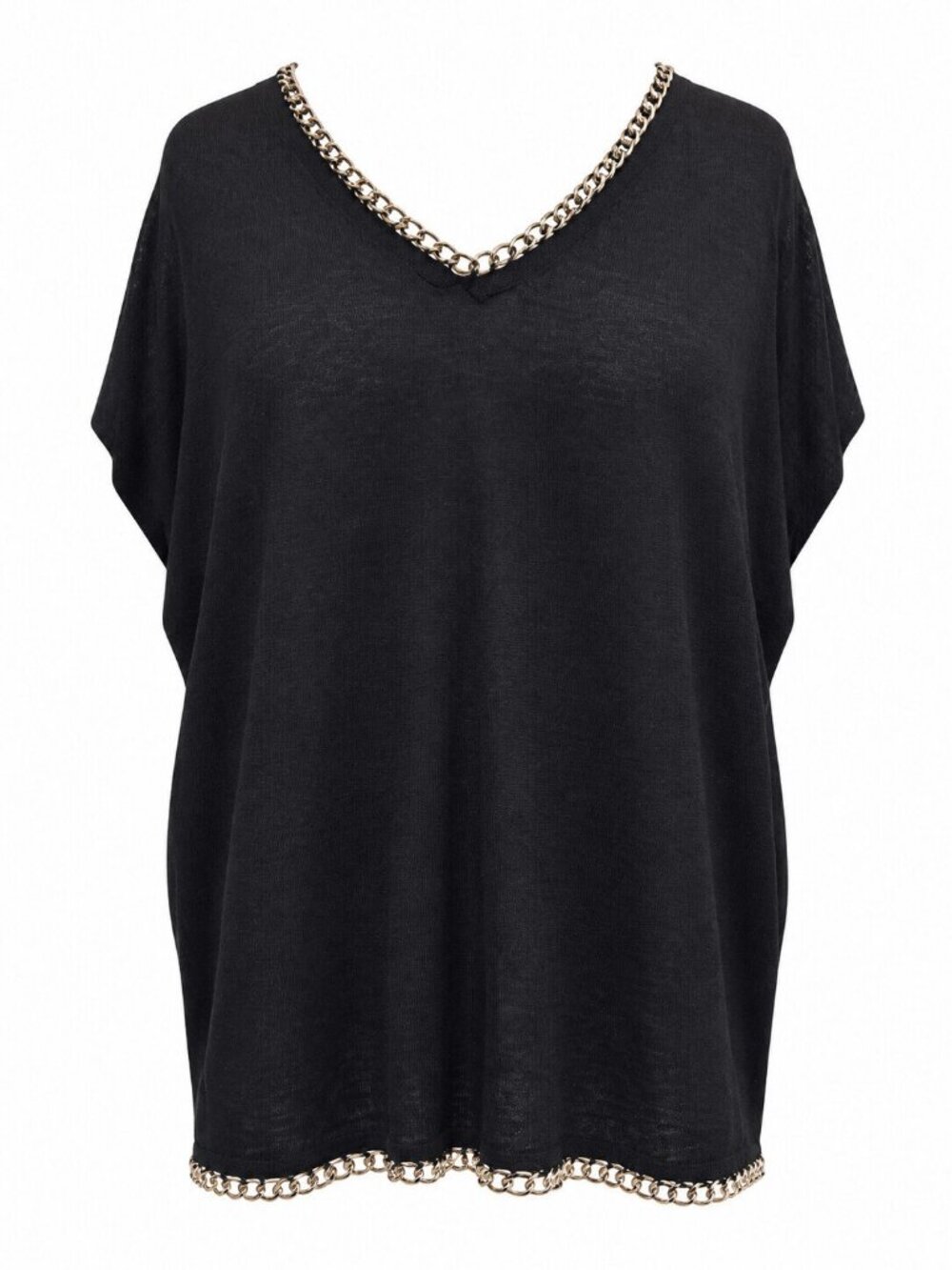 French Connection Black V-Neck Knit Chain Trim Size XS
